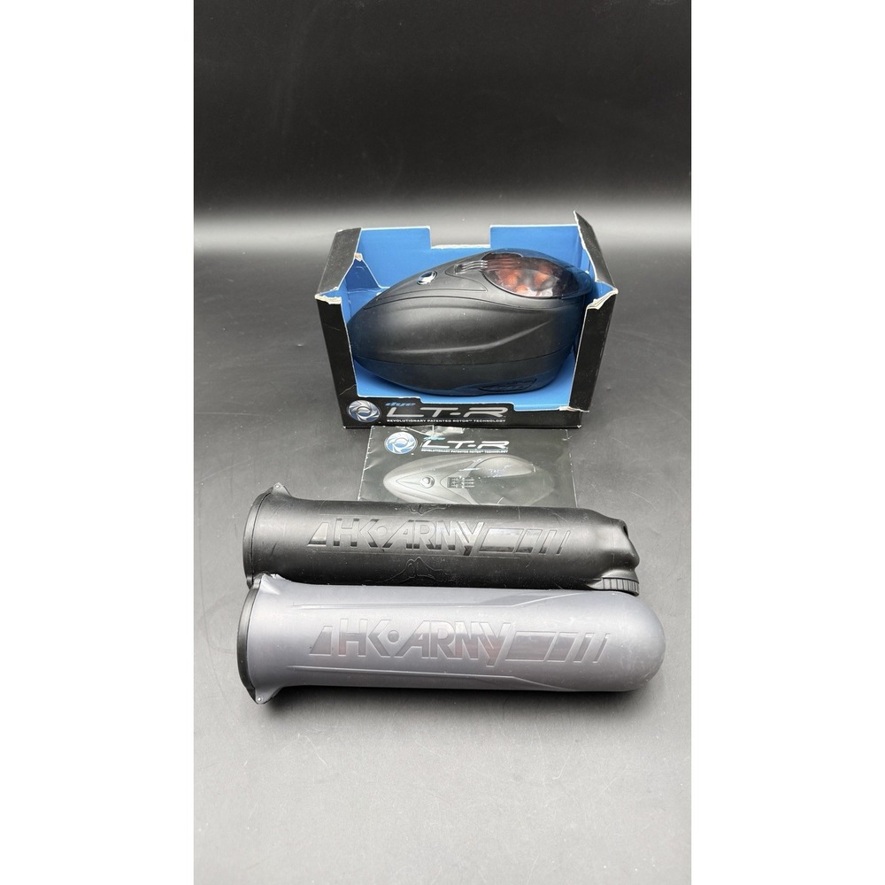 Dye LT-R paintball loader along with two grey and black HK Army paintball pods